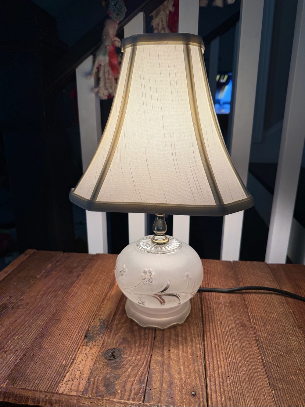 Elegant Frosted Glass Table Lamp with Cream Shade
